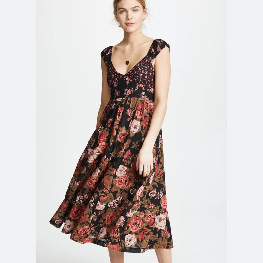 Free People Love You Midi Dress Smocked Floral SZ XL